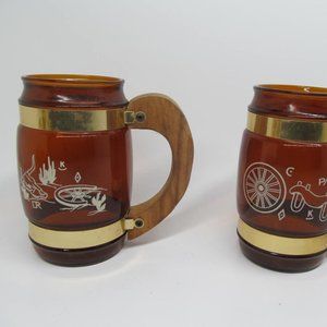 Vintage Siesta Ware 2 Piece Western Wagon Wheel Theme Barware  Mugs